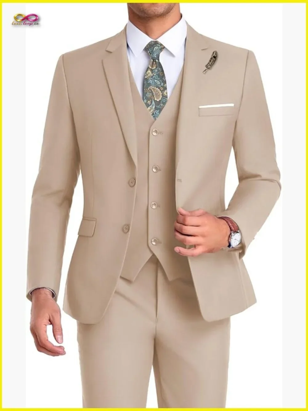 Slim Fit 3-Piece Suit Elegant Modern Groomsmen Wedding Formal Tuxedo